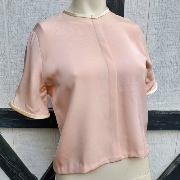 Vintage Tops - Vintage 1950s Silk Pink Blush Short Sleeve Blouse Top